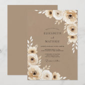 Beige Blüten-Rustical-Hochzeit Einladung (Vorne/Hinten)