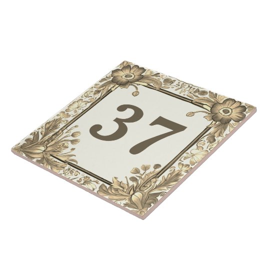 Beige Blütenblumen Zollnummer Unterschrift Fliese (Seite)