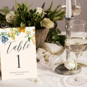 Beige Blütenblumenblumenblumen Hochzeit Tischnummer