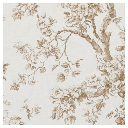 Beige Blütenzweig Toile-Muster Stoff (Nahaufnahme)