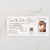 Beige Boarding Pass Hochzeit in Urlaubsort Fidschi Einladung (Vorne/Hinten)