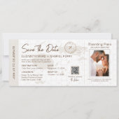 Beige Boarding Pass Hochzeit in Urlaubsort Fidschi Einladung (Vorderseite)