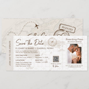 Beige Boarding Pass Hochzeit in Urlaubsort Fidschi Einladung