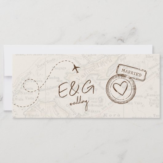 Beige Boarding Pass Hochzeit in Urlaubsort Fidschi Einladung (Rückseite)
