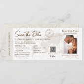 Beige Boarding Pass Hochzeit in Urlaubsort Fidschi Einladung (Vorne/Hinten)