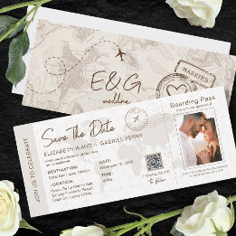 Beige Boarding Pass Travel Wedding Qr Code Einladung