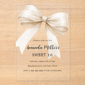 Beige Bogen elegant klaren Sweet 16 Luxus Acryleinladungen (Vorderseite)