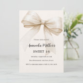 Beige Bogen elegant Sweet 16 Luxus Einladung (Stehend Vorderseite)