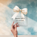 Beige Bogen elegante klare Luxus Geburtstag Acryleinladungen<br><div class="desc">Der helle,  transparente Hintergrund ist mit einem großen beigen,  cremefarbenen Bogen geschmückt. Personalisieren und fügen Sie einen Namen und Party-Details hinzu.</div>