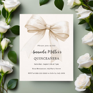 Beige Bogen elegante Quinceanera Einladung