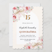 Beige Bogen rosa Blumenböden Bogen Quinceanera ges Einladung (Vorderseite)