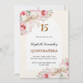 Beige Bogen rosa Blumengestelle Architektur Luxus Einladung (Vorderseite)