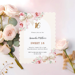 Beige Bogen rosa Blütenbögen geschmiedet Sweet 16 Einladung