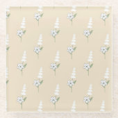 Beige Bohemisches botanisches Muster Glasuntersetzer (Vorderseite)