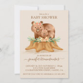 Beige Boho Bear Mommy Baby Dusche Einladung (Vorderseite)