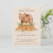 Beige Boho Bear Mommy Baby Dusche Einladung (Stehend Vorderseite)