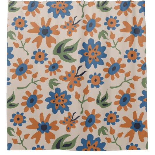 Beige Boho Blume Duschvorhang (Vorderseite)