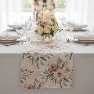 Beige Boho Blumen  Kurzer Tischläufer
