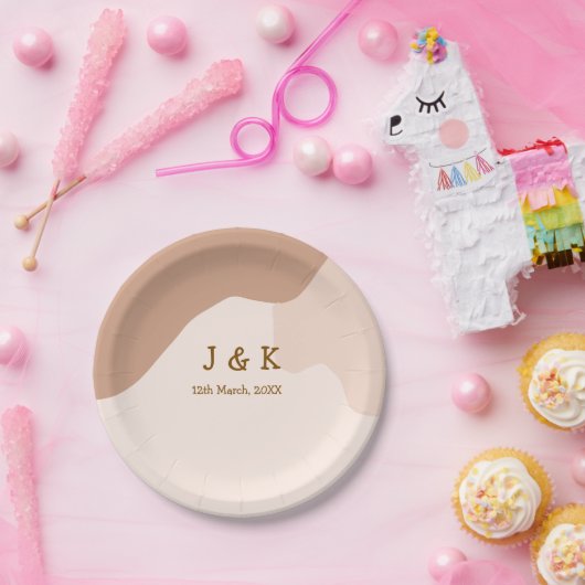 Beige boho curvy orange Brautdatum Pappteller (Party)