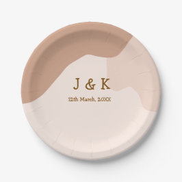 Beige boho curvy orange Brautdatum Pappteller