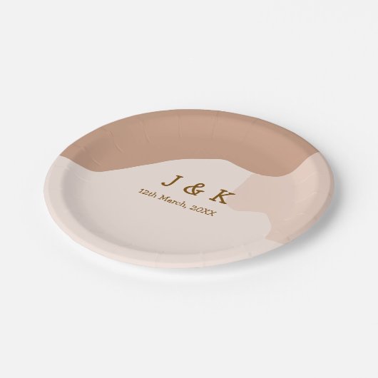 Beige boho curvy orange Brautdatum Pappteller (Schrägansicht)