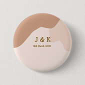Beige boho curvy orange wedding name date button (Vorderseite)