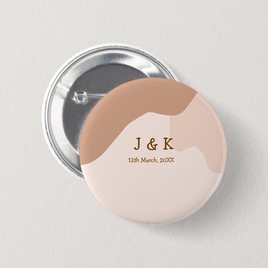 Beige boho curvy orange wedding name date button (Vorne & Hinten)