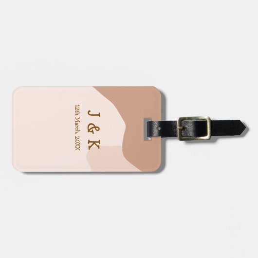Beige boho curvy orange wedding name date gepäckanhänger (Vorderseite horizontal)