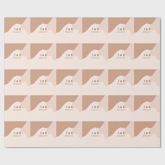 Beige boho curvy orange wedding name date geschenkpapier (Flach)