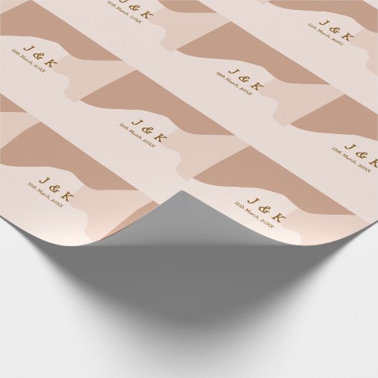 Beige boho curvy orange wedding name date geschenkpapier (Ecke)