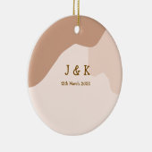 Beige boho curvy orange wedding name date keramik ornament (Rechts)