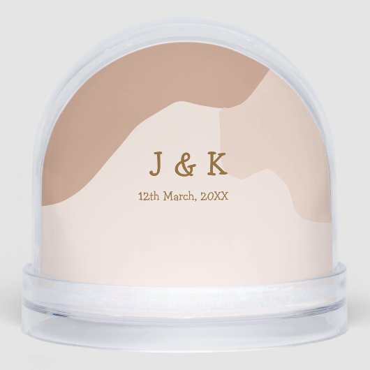 Beige boho curvy orange wedding name date schneekugeln (Vorderseite)