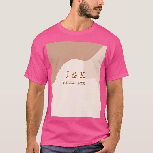 Beige boho curvy orange wedding name date T-Shirt (Vorderseite)