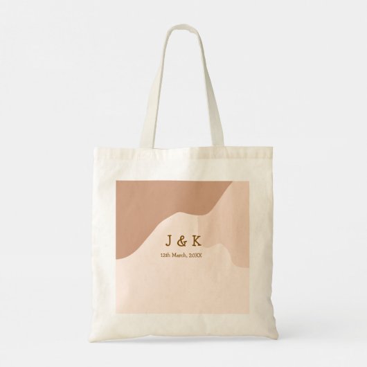 Beige boho curvy orange wedding name date tragetasche (Rückseite)