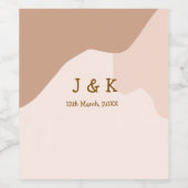 Beige boho curvy orange wedding name date weinetikett (Einzelnes Label)