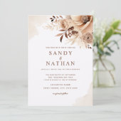 Beige Boho Floral Wedding Einladung (Stehend Vorderseite)