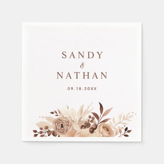Beige Boho Floral Wedding Napkin Serviette (Vorderseite)