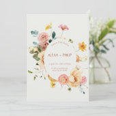 Beige Boho Floral Wedding Save the Date Einladung (Stehend Vorderseite)
