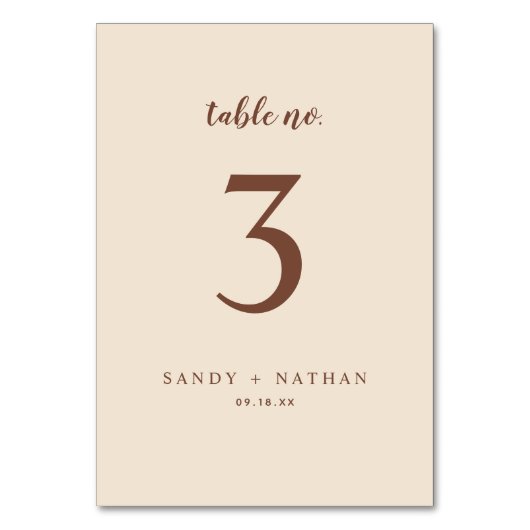 Beige Boho Hochzeit Tischnummer (Vorderseite)