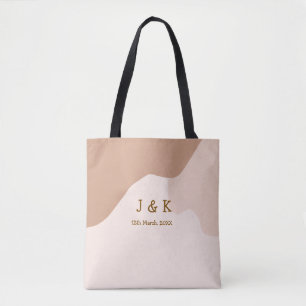 Beige Boho kurviger orange Hochzeit Name Datum Tasche
