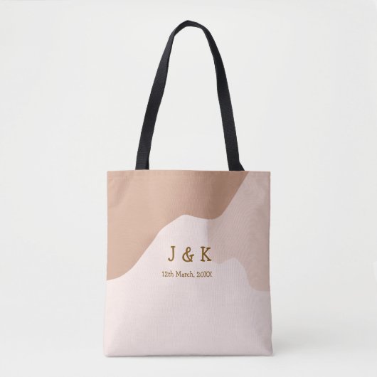 Beige Boho kurviger orange Hochzeit Name Datum Tasche (Vorderseite)