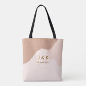 Beige Boho kurviger orange Hochzeit Name Datum Tasche (Rückseite)