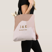 Beige Boho kurviger orange Hochzeit Name Datum Tasche (Von Nahem)