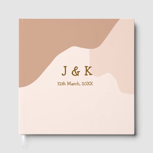 Beige Boho kurviges orange Hochzeit Name Datum Gästebuch (Vorderseite)