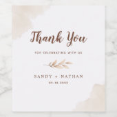 Beige Boho Leaf Wedding Wine Label Weinetikett (Einzelnes Label)