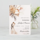 Beige Boho mit Braut- und Bräutigam-Hochzeit Einladung (Stehend Vorderseite)