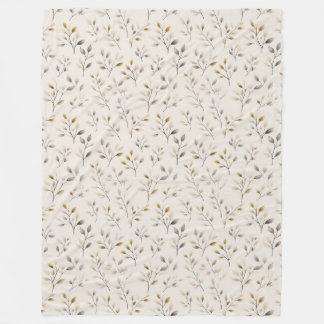 Beige Boho Neutral Botanical Cream Leaves Pattern Fleecedecke