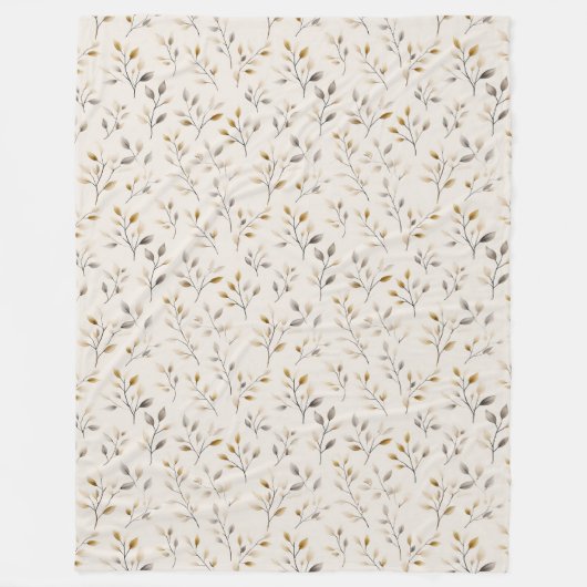 Beige Boho neutrales botanisches Creme-Blattmuster Fleecedecke (Vorderseite)