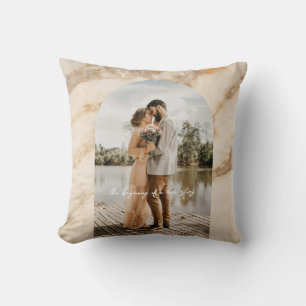 Beige Boho Rahmen Foto Hochzeitstag Jubiläum Paar Kissen