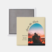 Beige boho Save the Date QR Modernes Foto Magnet (Vorderseite/Rückseite)